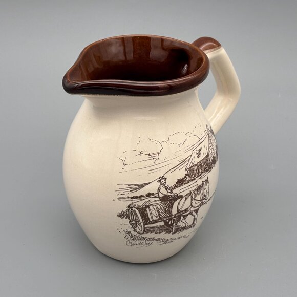 Vintage Habitant Crocks Potteries Ceramic 6" Pitcher Glaze and Rural Farm Scene - Picture 2 of 8